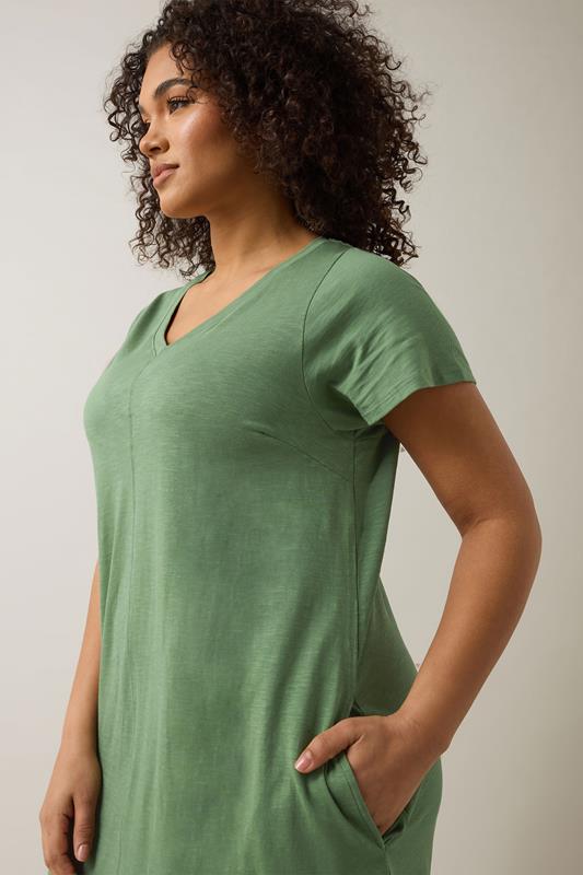 Evans EVANS Curve Khaki Green Premium Cotton Dress