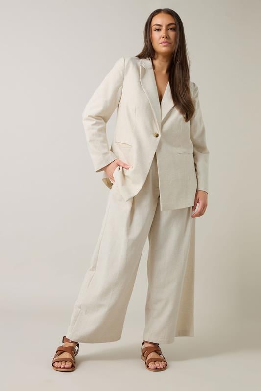 Evans EVANS Curve Natural Brown Linen Blazer