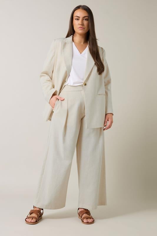 Evans EVANS Curve Natural Brown Linen Blazer