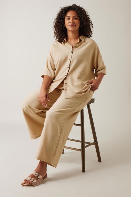 evans EVANS Curve Natural Brown Linen Shirt