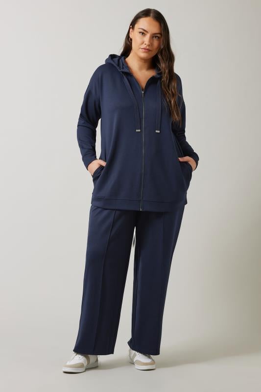 Evans EVANS Curve Navy Blue Luxe Wide Leg Joggers