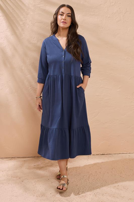 Evans EVANS Curve Navy Blue Tiered Cotton Dress