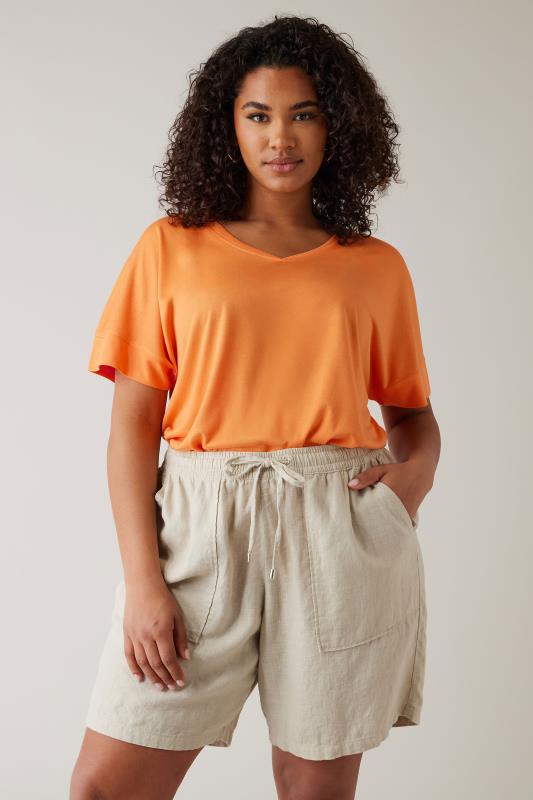 evans EVANS Curve Orange V-Neck Modal Rich T-Shirt
