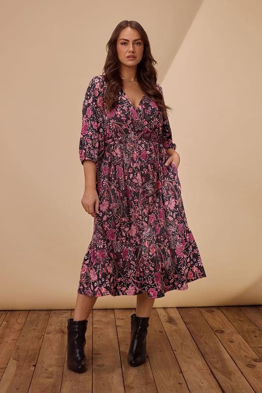 Evans EVANS Curve Pink Paisley Print Wrap Dress