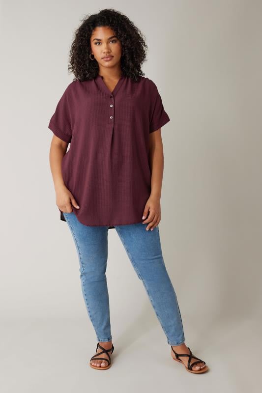 Evans EVANS Curve Purple Woven Check Blouse