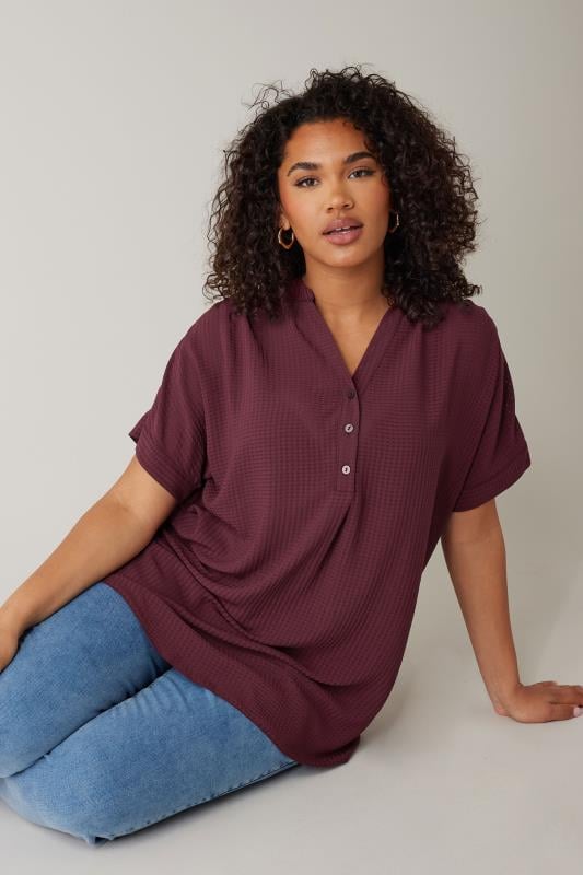 evans EVANS Curve Purple Woven Check Blouse