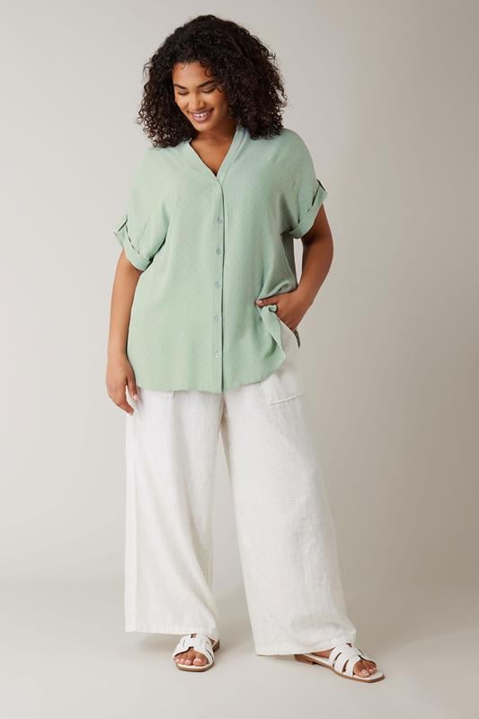 Evans EVANS Curve Sage Green Short Sleeve Blouse
