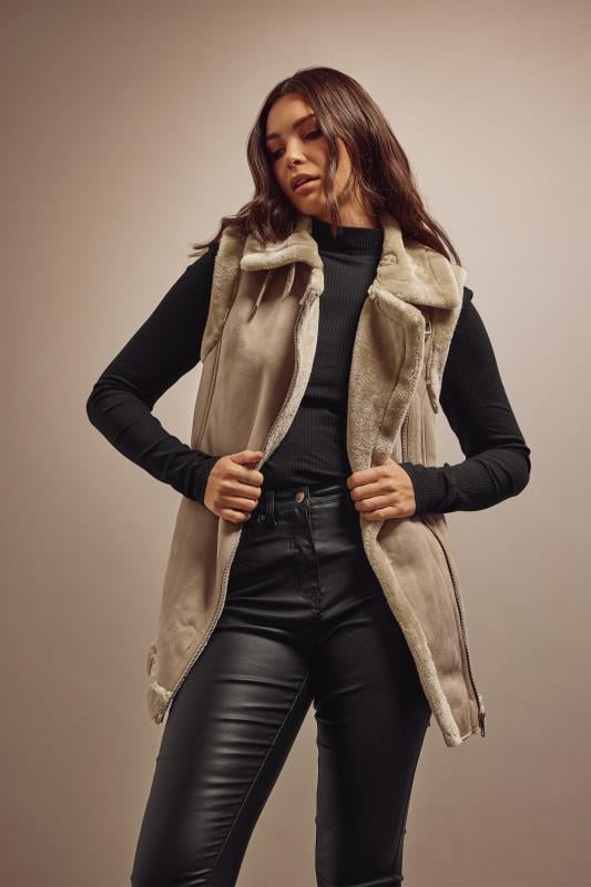 evans LTS Tall Beige Brown Aviator Gilet Jacket