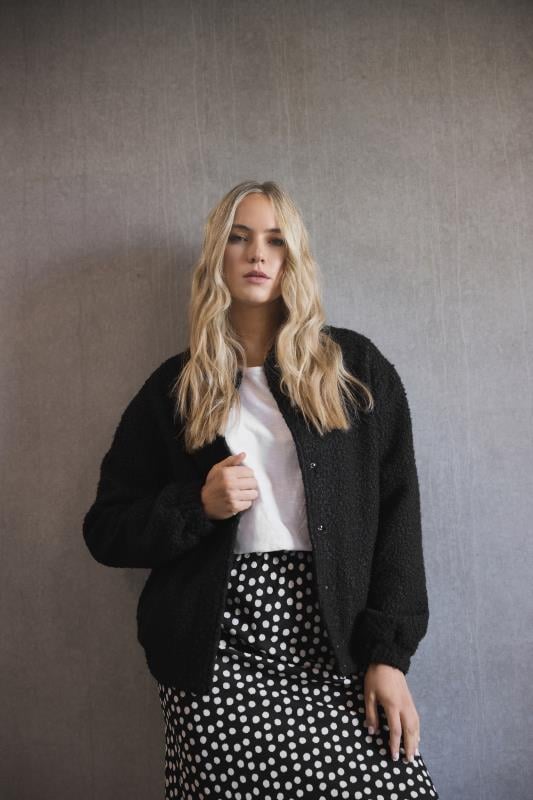 Evans LTS Tall Black Boucle Bomber Jacket