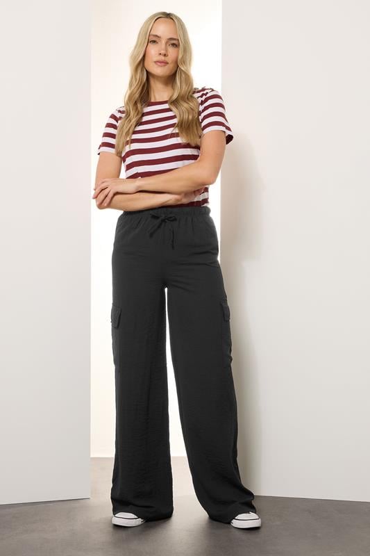 Evans LTS Tall Black Cargo Crepe Wide Leg Trousers