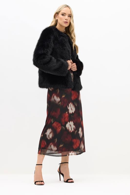 Evans LTS Tall Black Faux Fur Collarless Jacket