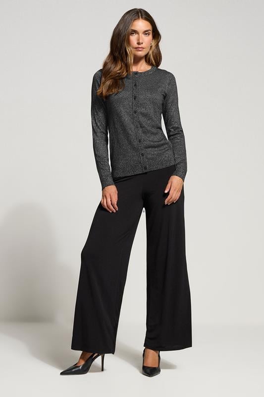Evans LTS Tall Black Metallic Crew Neck Cardigan