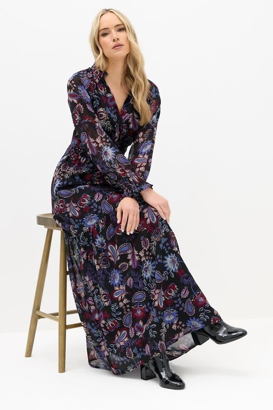 Evans LTS Tall Black Paisley Chiffon Maxi Dress