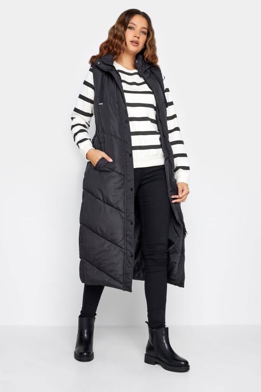 evans LTS Tall Black Quilted Longline Hooded Gilet