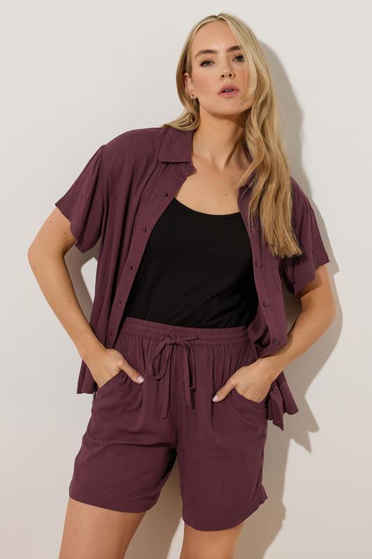 evans LTS Tall Dark Purple Cotton Crinkle Shorts