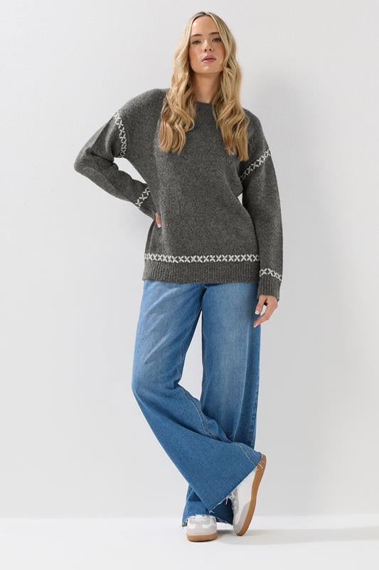 Evans LTS Tall Grey Knitted Cross Stitch Jumper