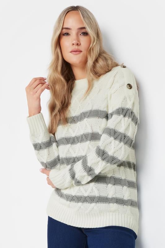 evans LTS Tall Grey Stripe Cable Knit Jumper