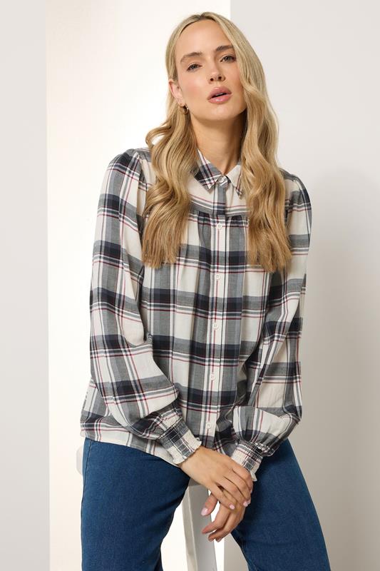 evans LTS Tall Ivory White Check Yoke Button Shirt