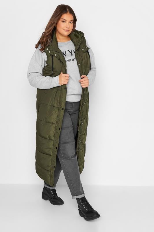 evans LTS Tall Khaki Green Midaxi Puffer Gilet