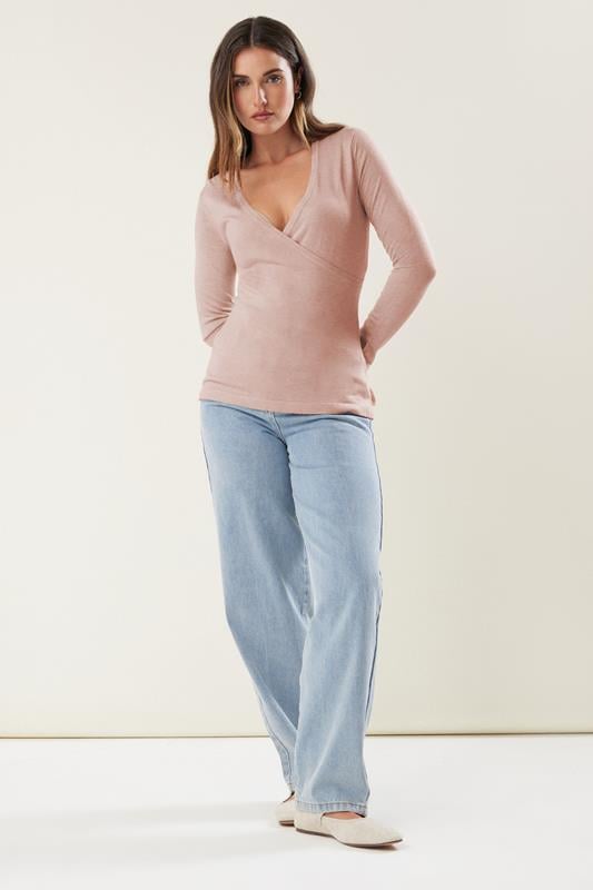 Evans LTS Tall Light Pink Knit Wrap Top
