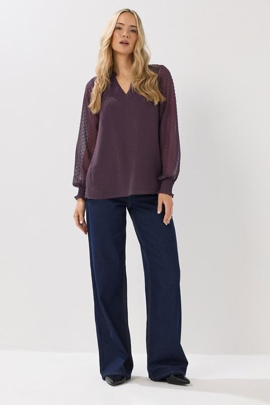 Evans LTS Tall Purple Dobby Spot Shirred Cuff Top