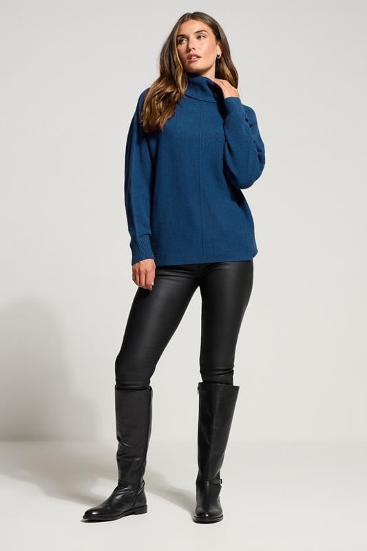 Evans LTS Tall Teal Blue Batwing Roll Neck Jumper