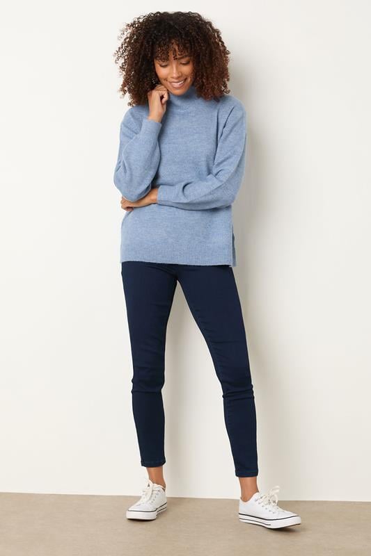 Evans M&Co Blue Funnel Neck Balloon Sleeve Jumper