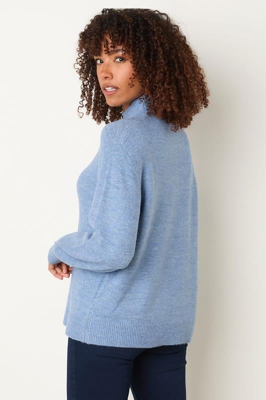 Evans M&Co Blue Funnel Neck Balloon Sleeve Jumper