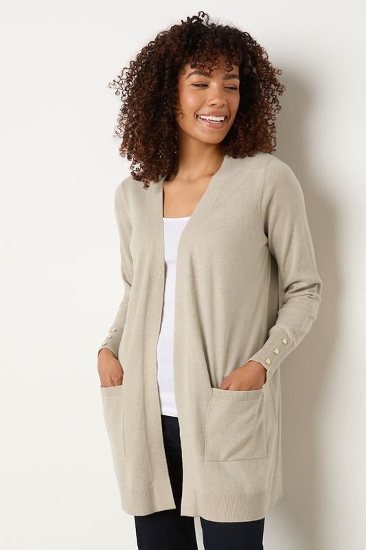 evans M&Co Camel Brown Button Detail Midi Cardigan