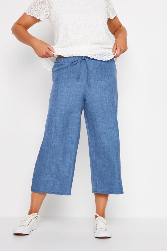 Evans M&Co Denim Blue Linen Look Culottes