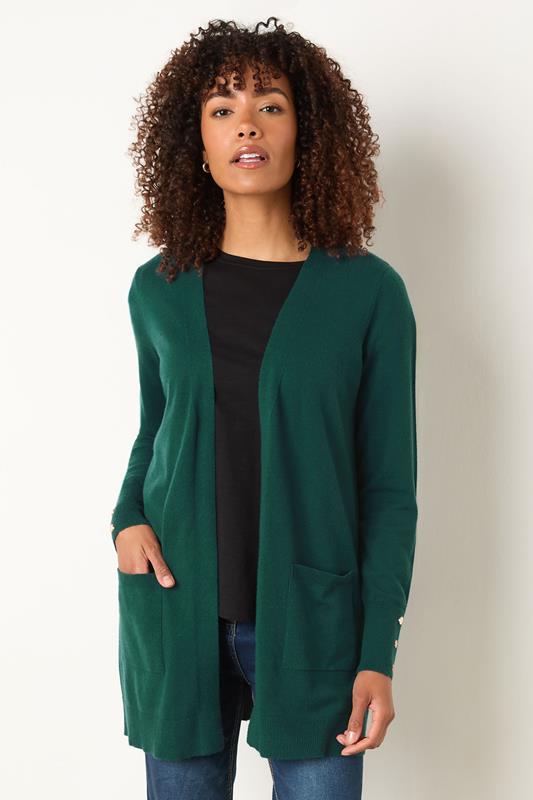 evans M&Co Green Button Detail Midi Cardigan