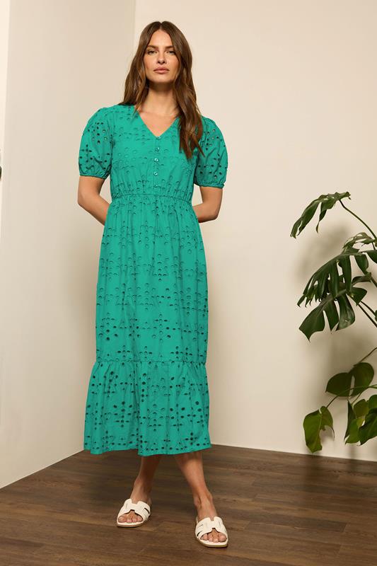 Evans M&Co Green Cotton Broderie Tiered Dress