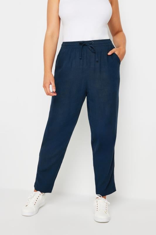 evans M&Co Navy Blue Linen Joggers