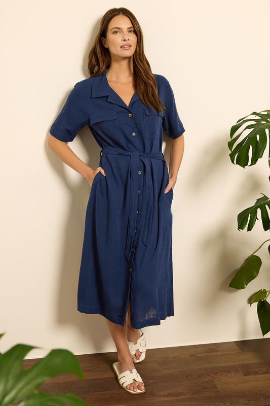 Evans M&Co Navy Blue Linen Shirt Dress