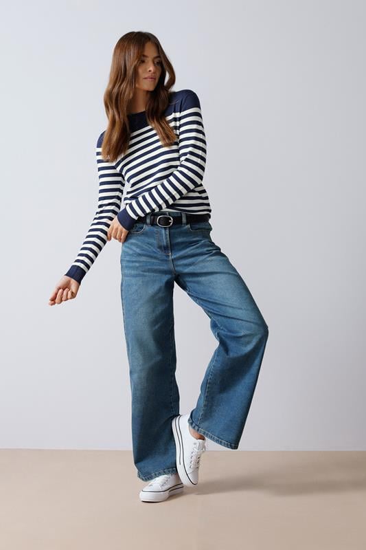 Evans M&Co Navy Blue & White Stripe Print Jumper