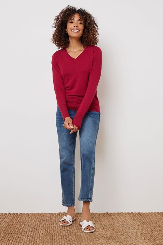 Evans M&Co Red V-Neck Long Sleeve Jumper