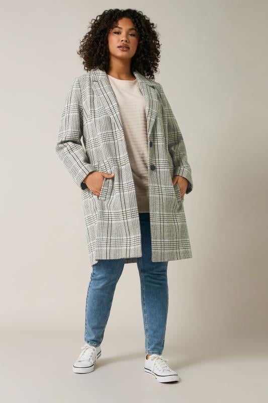 Evans Evans Natural Brown Checked Button Detail Blazer