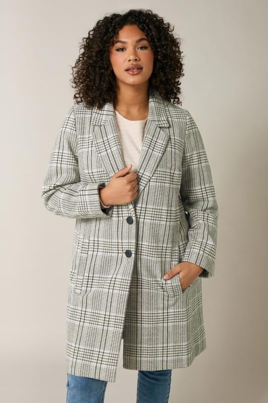 Evans Evans Natural Brown Checked Button Detail Blazer