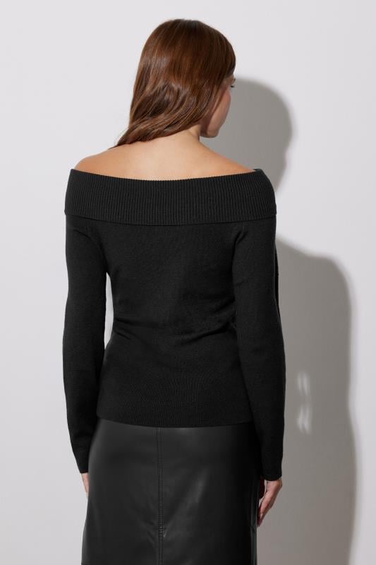 Evans STAR Black Bardot Buckle Detail Jumper