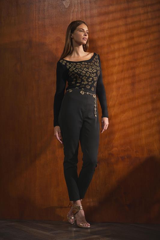 evans STAR Black Eyelet Chain Waist Trousers