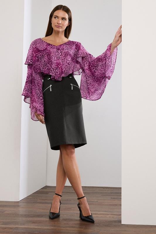 Evans STAR Black Faux Suede Zip Detail Skirt