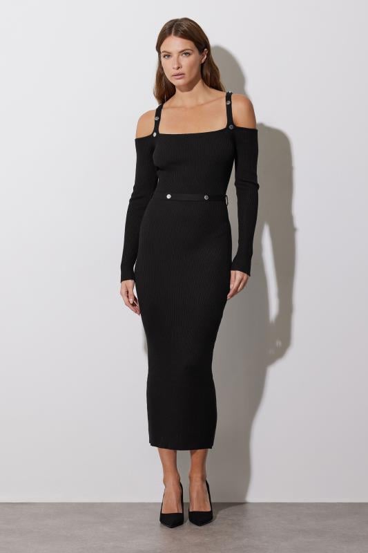 Evans STAR Black Ribbed Stud Knitted Maxi Dress