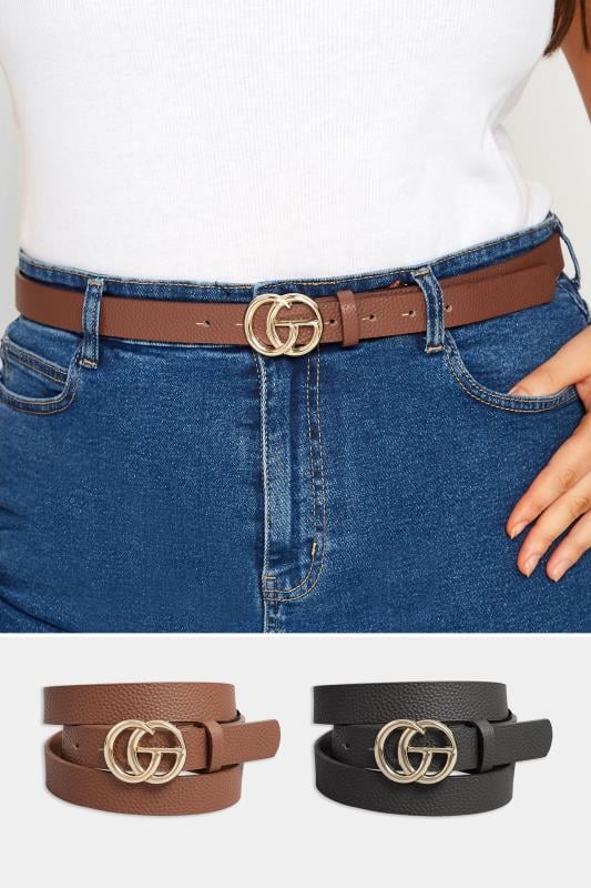 evans Yours 2 PACK Black & Brown Double Hoop Belts