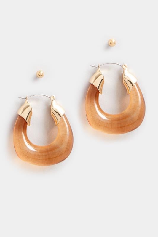 Evans Yours 2 PACK Gold Tone Amber Hoop Earrings
