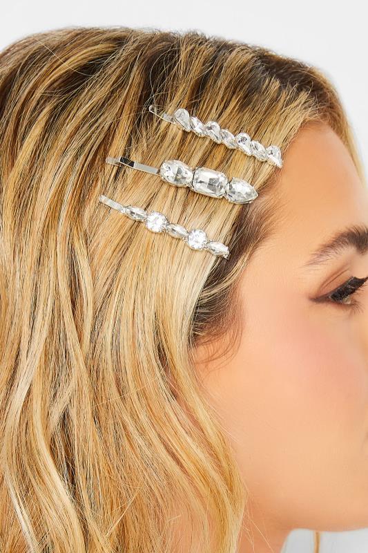 evans Yours 3 PACK Silver Crystal Hairslide Set