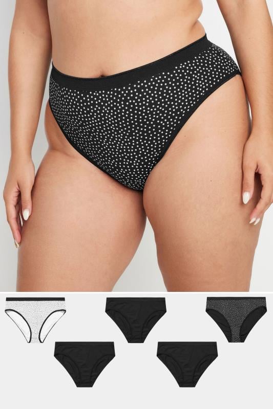 evans YOURS 5 PACK Curve Black High Leg Knickers