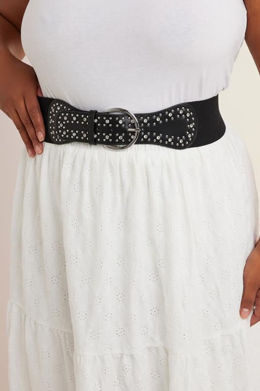 evans Yours Black Diamante Wide Stretch Belt