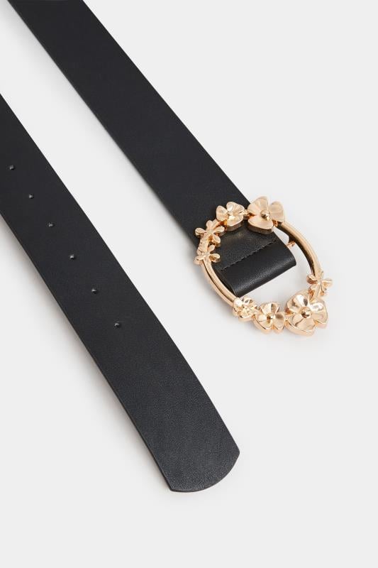 Evans Yours Black Floral Buckle Belt