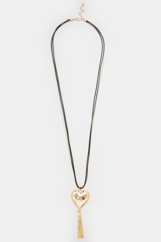 Evans Yours Black & Gold Tone Heart Tassel Necklace