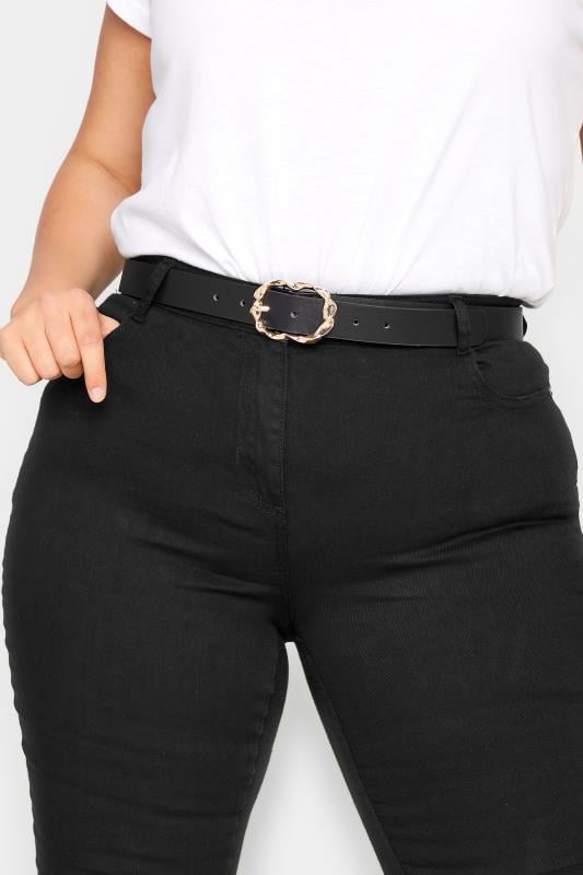 evans Yours Black & Gold Twisted Buckle Belt